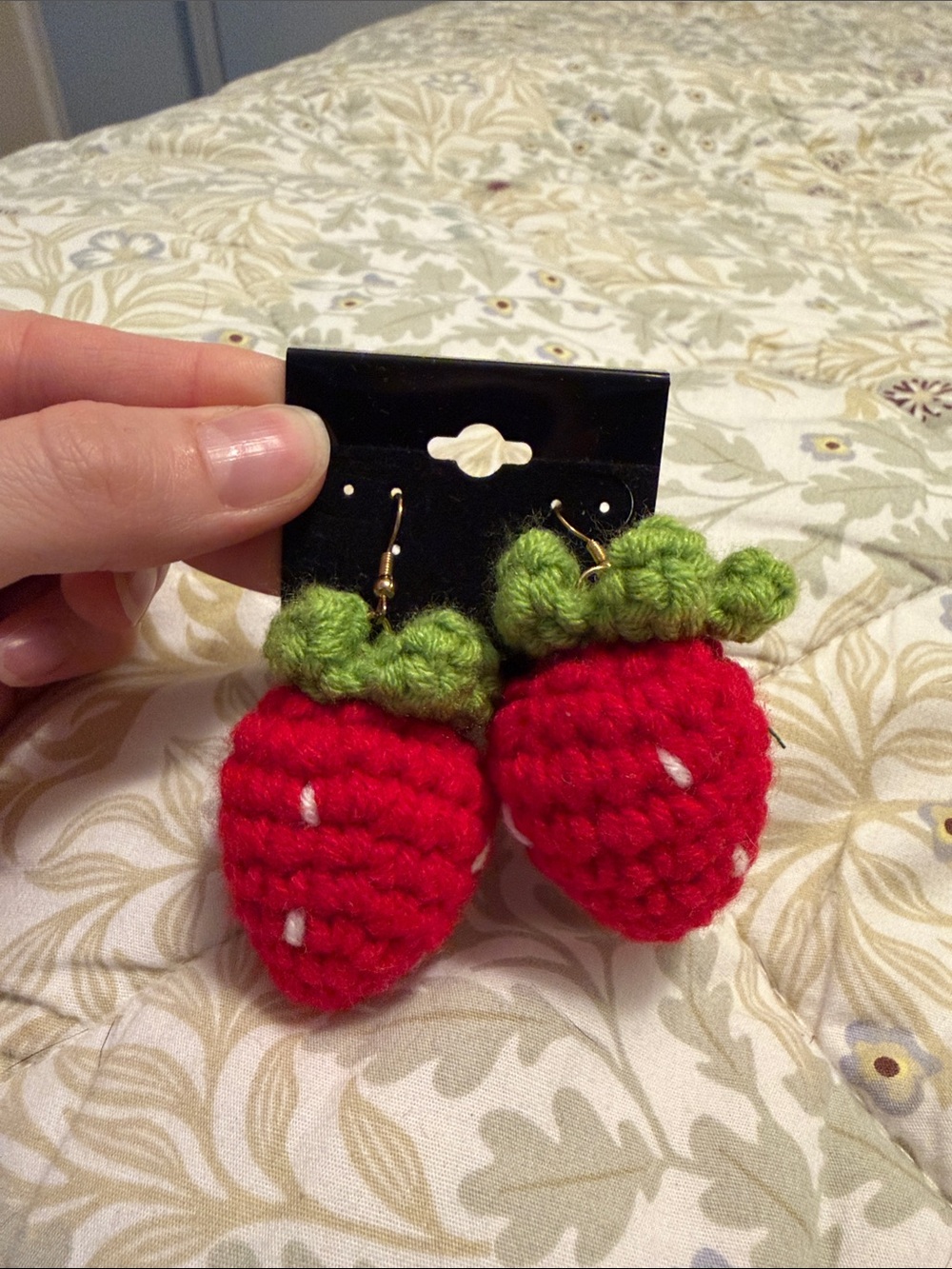 Crochet Strawberry Earrings Handmade Hanging Novelty